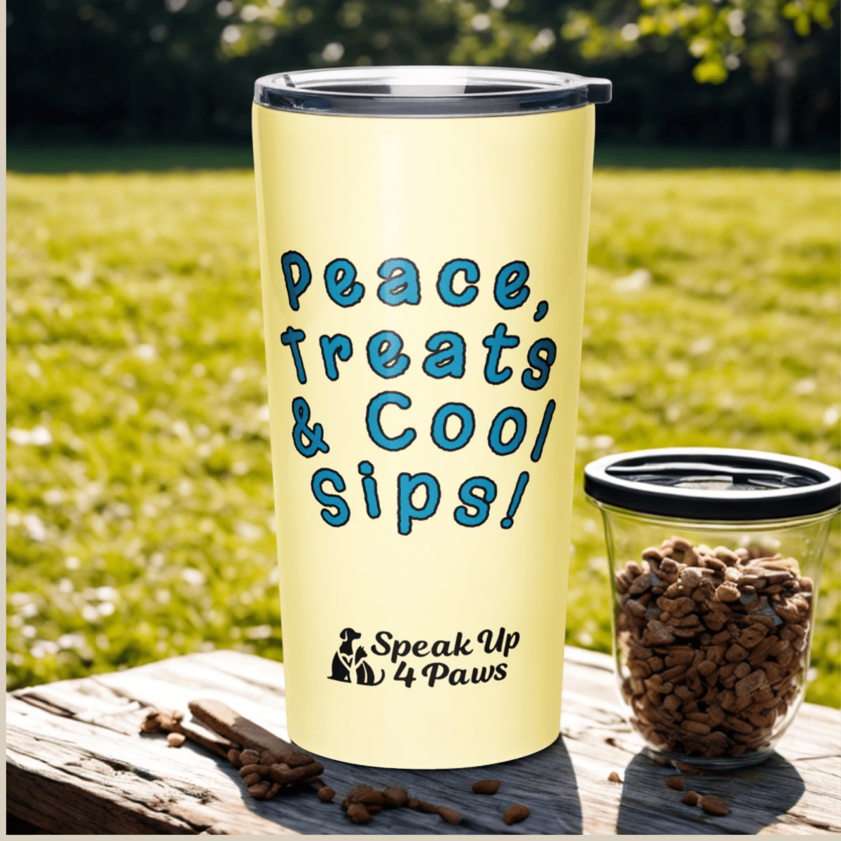 Groovy Canine - "Peace, Treats & Cool Sips!" - Signature Tumbler (Color: Banana Mania) - Tapered Tumbler - Speak Up 4 Paws