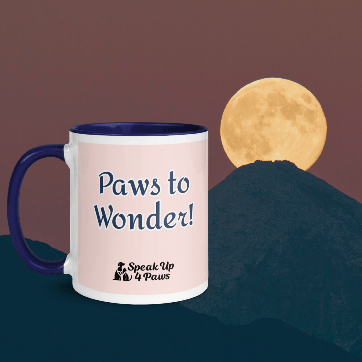 Guiding Stars ' "Paws to Wonder!" - Vivid Mug (Color: Misty Rose | Dark Blue) - Coffee Mug - Inside Color - Speak Up 4 Paws