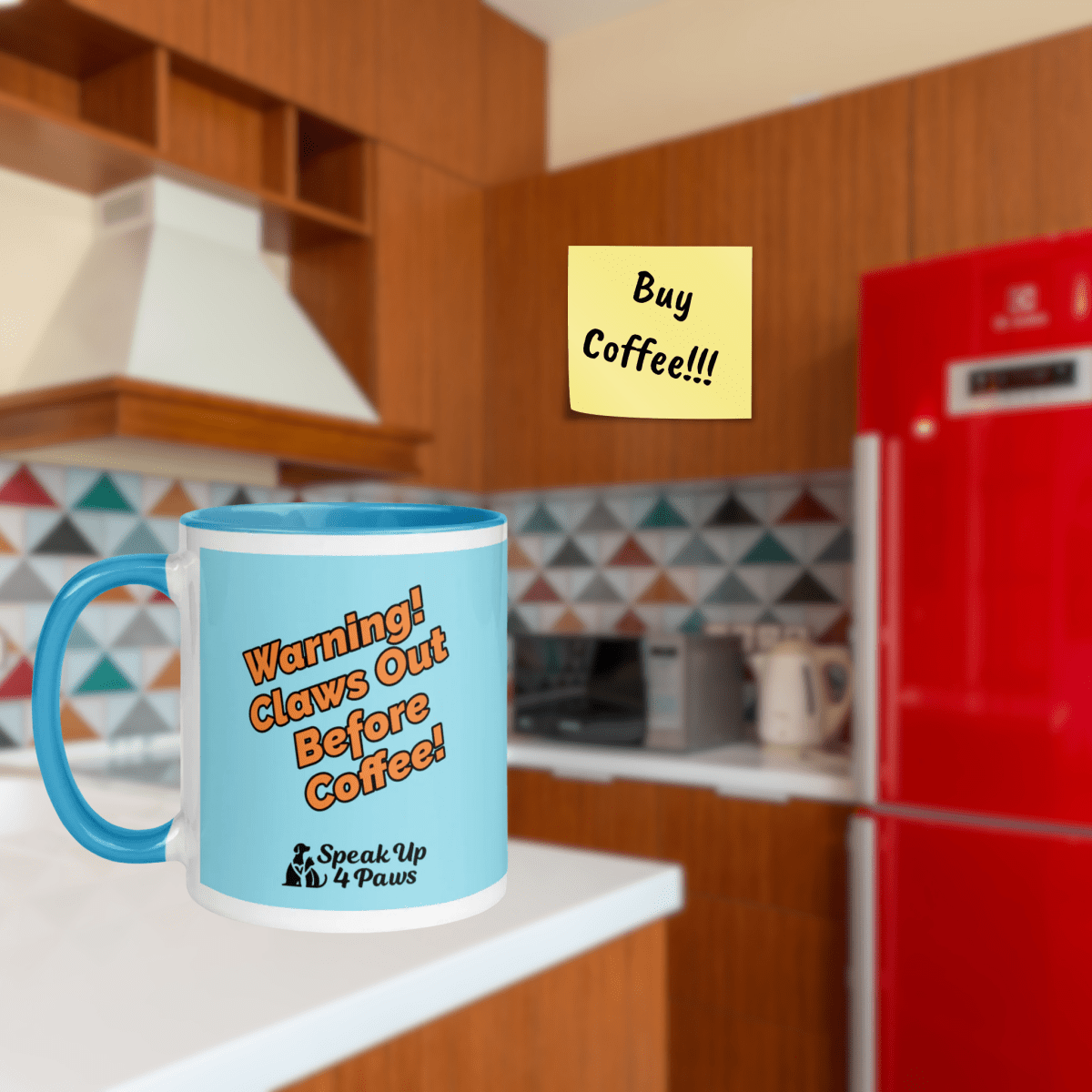 Defiant Feline - "Warning! Claws Out Before Coffee!" - Vivid Mug (Color: Blizzard Blue | Blue) - Coffee Mug - Inside Color - Speak Up 4 Paws