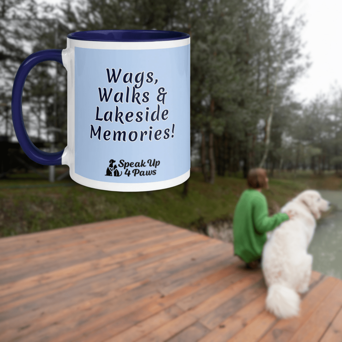 Lakeside Moments ' "Wags, Walks & Lakeside Memories!" - Vivid Mug (Color: Hawkes Blue | Dark Blue) - Coffee Mug - Inside Color - Speak Up 4 Paws