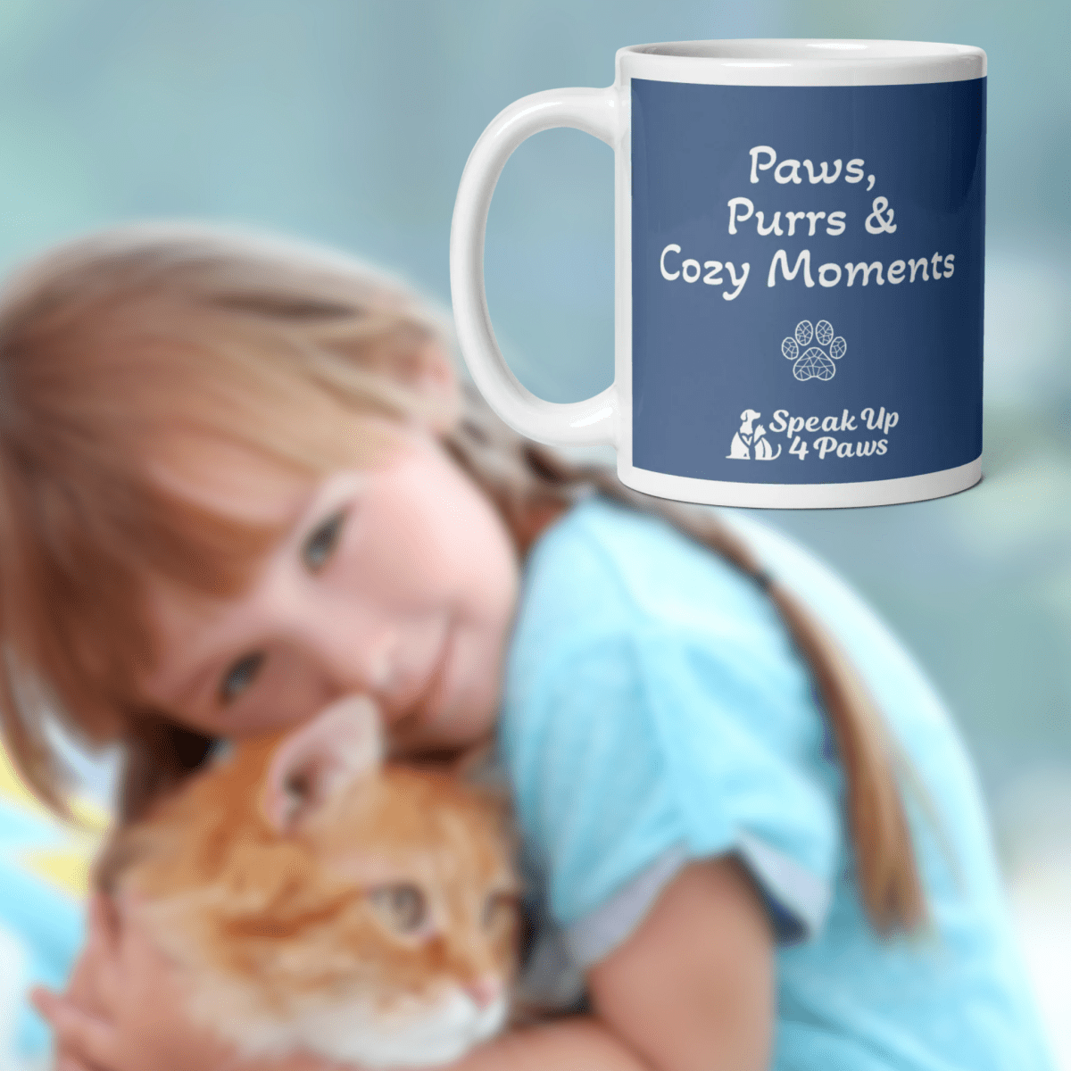 Paws and Purrs - "Paws, Purrs & Cozy Moments" - Signature Mug (Color: Kashmir Blue) - Coffee Mug - Speak Up 4 Paws