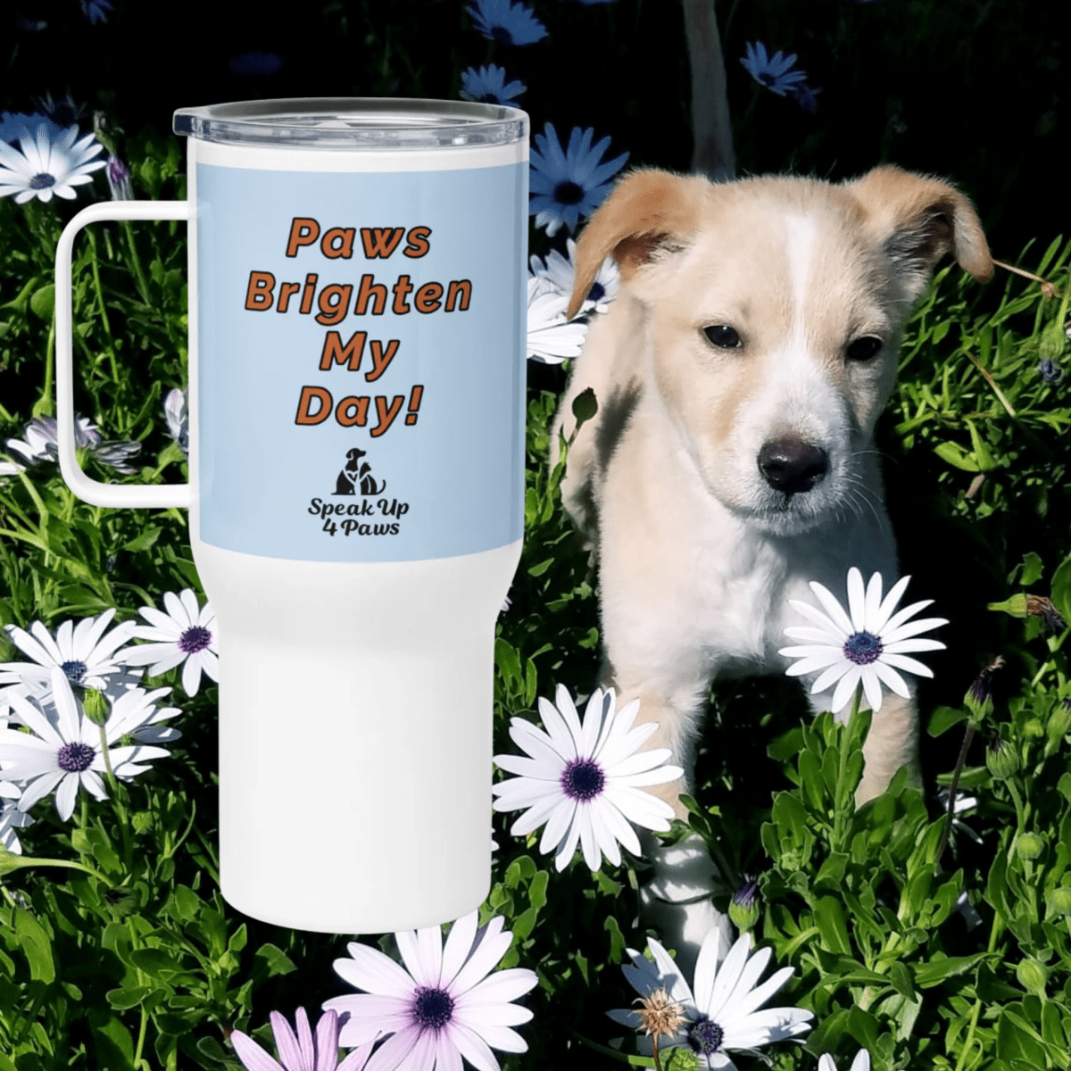 Radiant Companions - "Paws Brighten My Day!" - TrailMate Tumbler (Color: Pattens Blue) - Travel Mug - Speak Up 4 Paws