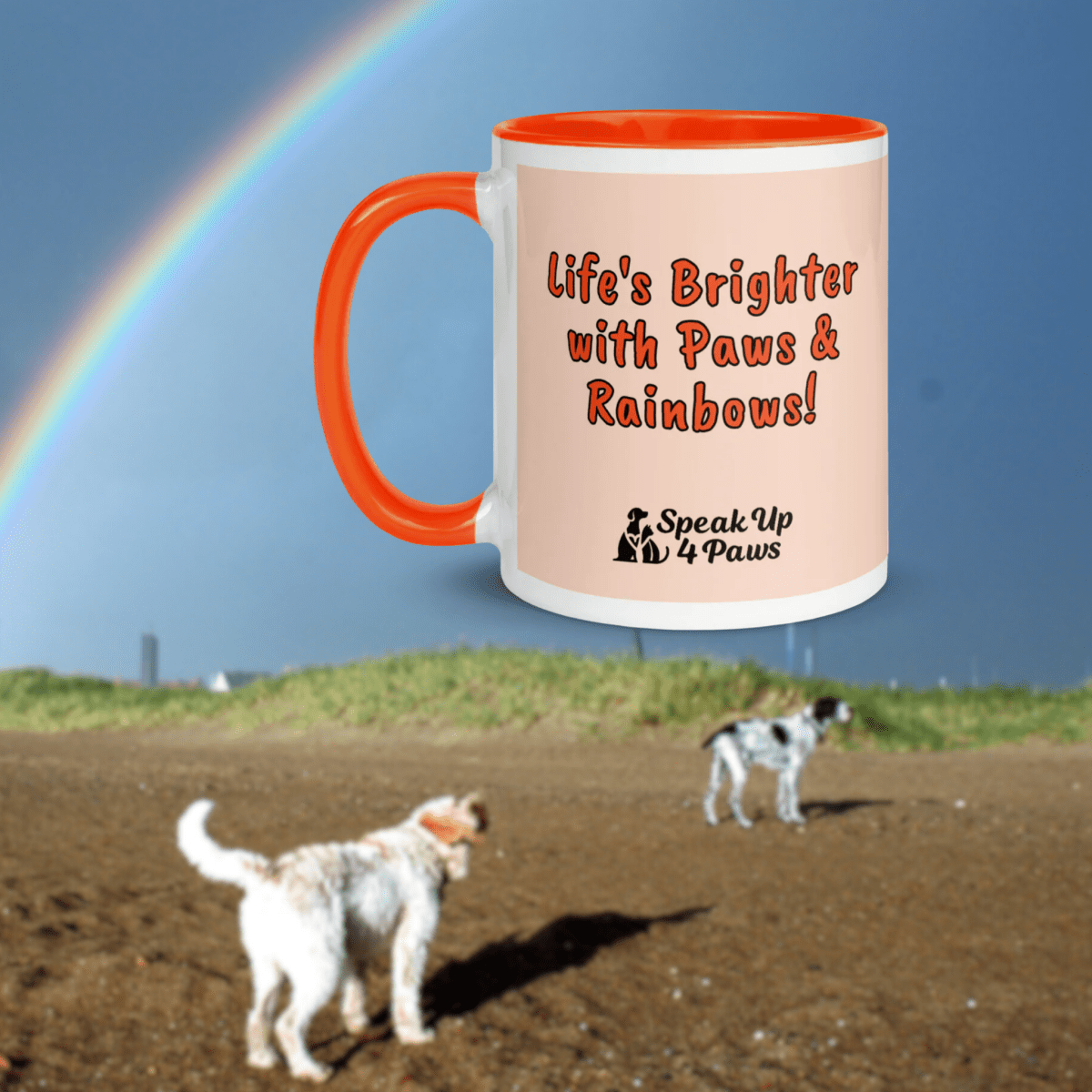 Rainbow Connection - "Life's Brighter with Paws & Rainbows!" - Vivid Mug (Color: Cinderella | Orange) - Coffee Mug - Inside Color - Speak Up 4 Paws
