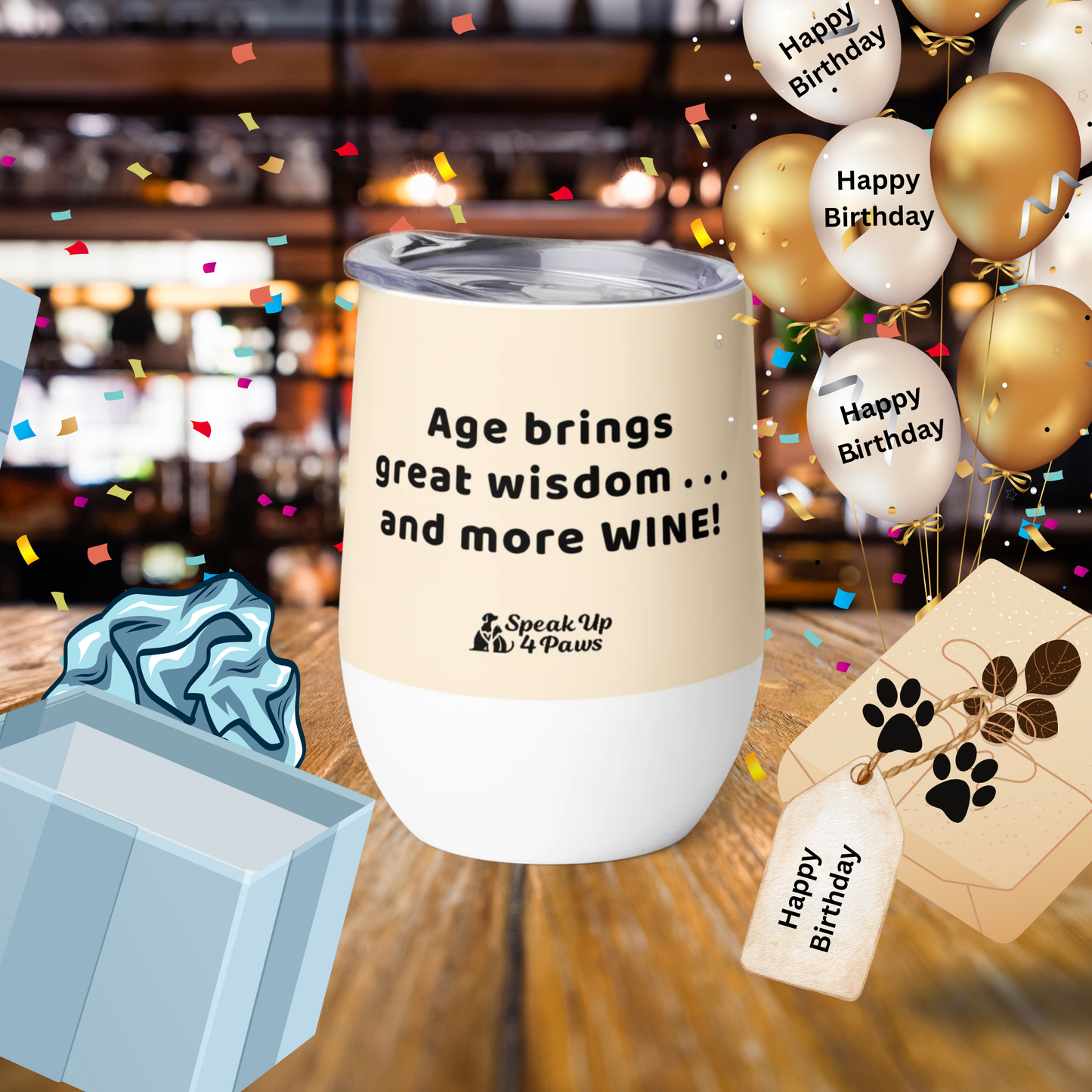 Sir Floofalot - "Age brings great wisdom ... and more WINE!" - Pawfect Vino Tumbler (Color: Papaya Whip)