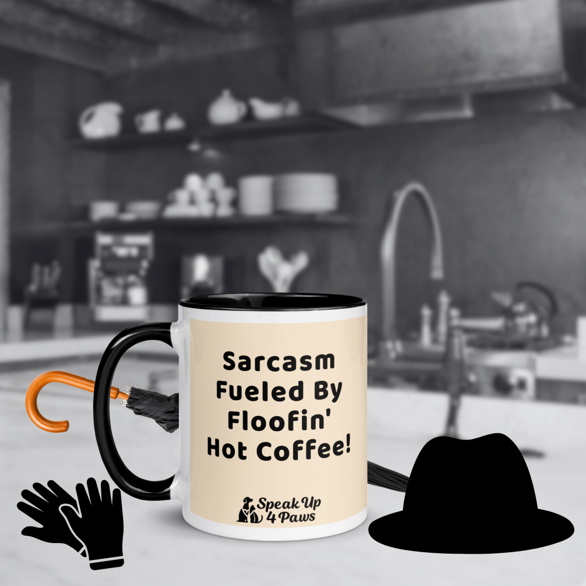 Sir Floofalot - "Sarcasm Fueled By Floofin' Hot Coffee!" - Vivid Mug (Color: Papaya Whip | Black) - Coffee Mug - Inside Color - Speak Up 4 Paws