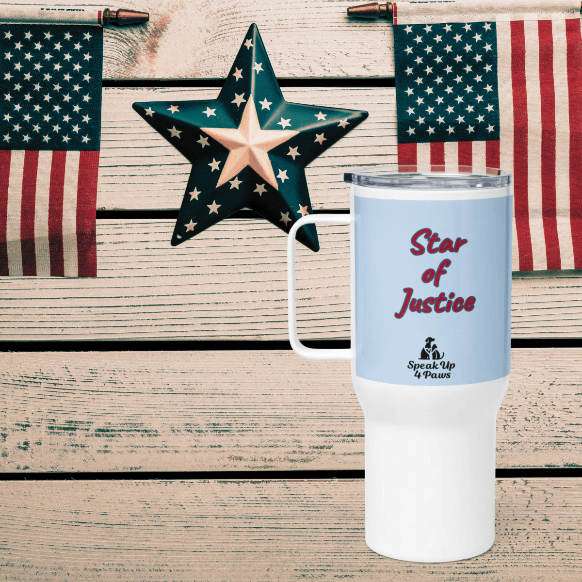 Star of Justice - "Star of Justice" - TrailMate Tumbler (Color: Pattens Blue) - Travel Mug - Speak Up 4 Paws