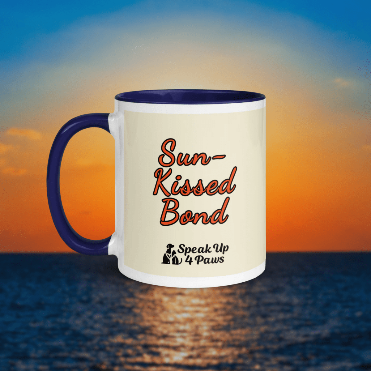 Sun - Kissed Bond - "Sun - Kissed Bond" - Vivid Mug (Color: Apricot White | Dark Blue) - Coffee Mug - Inside Color - Speak Up 4 Paws