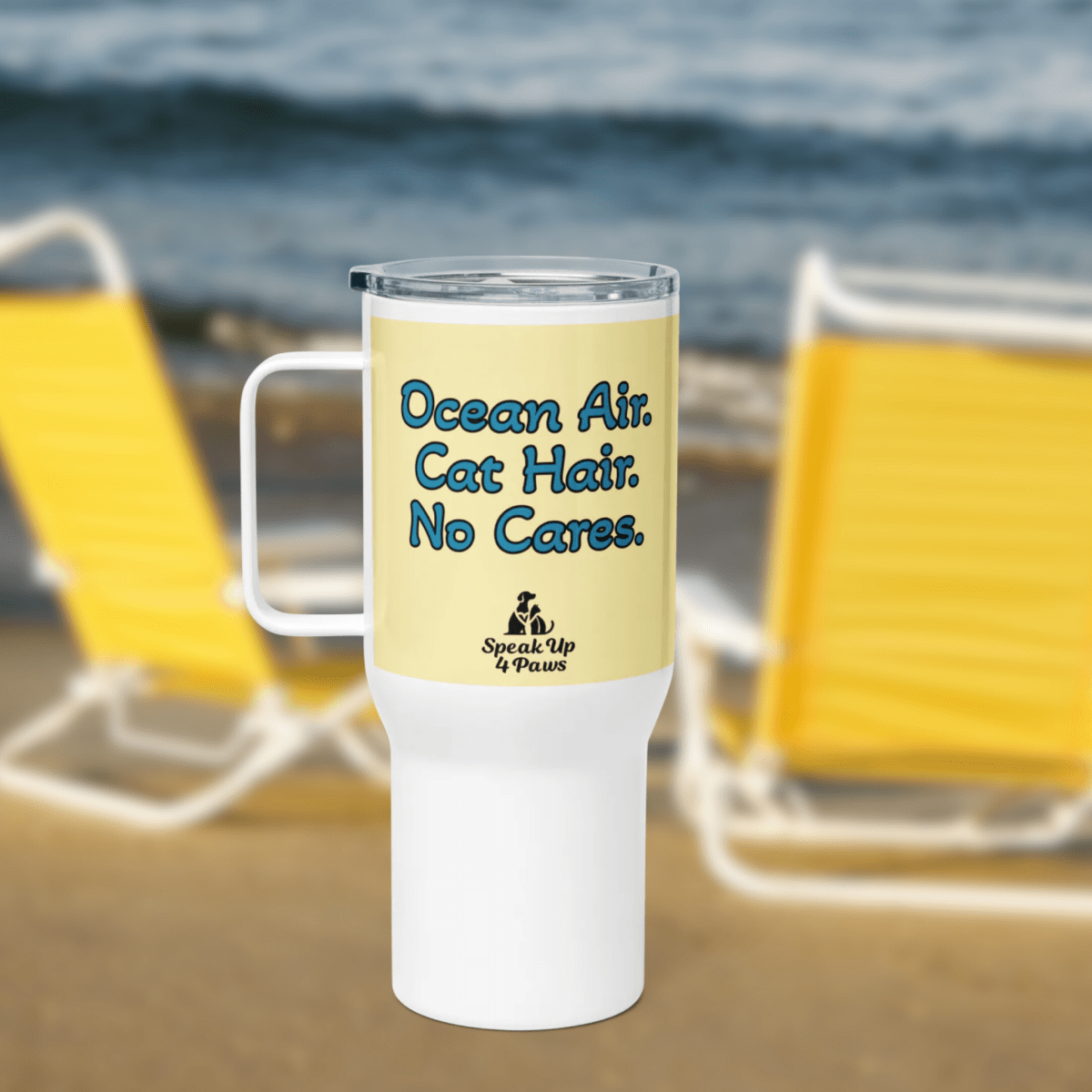 Surfs Up - Purrfection - "Ocean Air. Cat Hair. No Cares." - TrailMate Tumbler (Color: Banana Mania) - Travel Mug - Speak Up 4 Paws