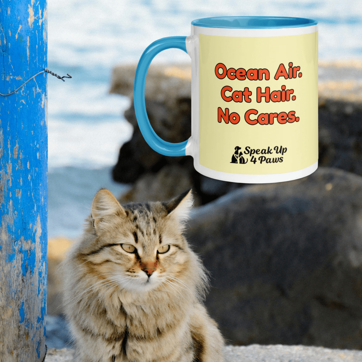 Surf's Up - Purrfection - "Oean Air. Cat Hair. No Cares." - Vivid Mug (Color: Cumulus | Blue) - Coffee Mug - Inside Color - Speak Up 4 Paws