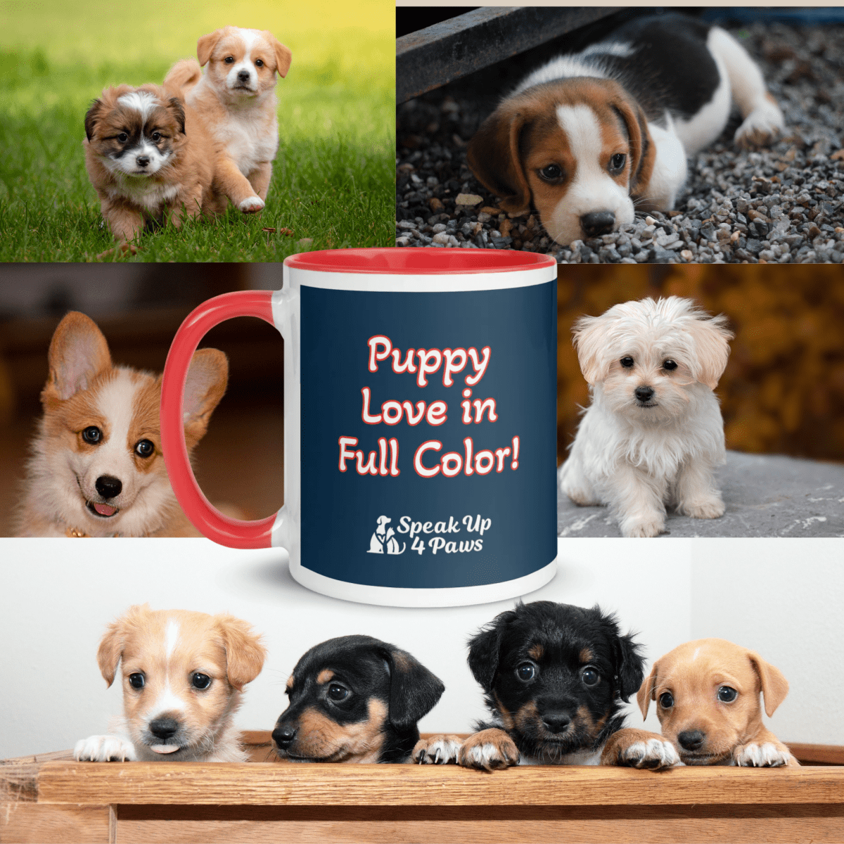 Watercolor Pups - "Puppy Love in Full Color!" - Vivid Mug (Color: Arapawa | Red) - Coffee Mug - Inside Color - Speak Up 4 Paws