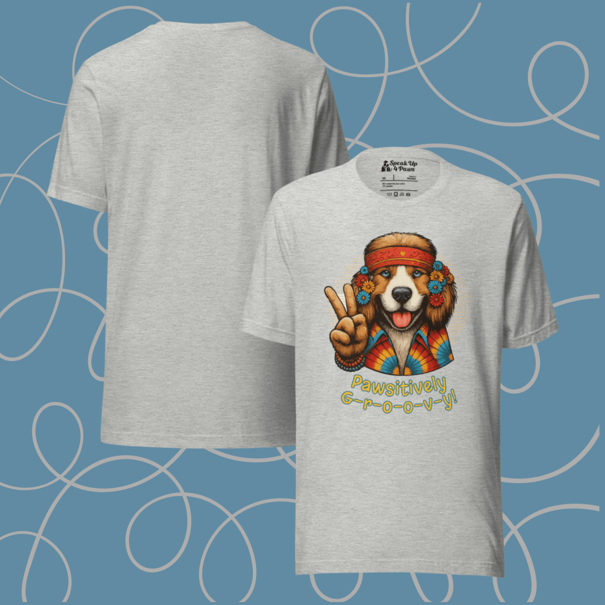 Groovy Canine - Everyday Plus Tee - "Pawsitively Groovy" | COLORS: Athletic Grey, Red, White - Unisex Staple Tee - Speak Up 4 Paws