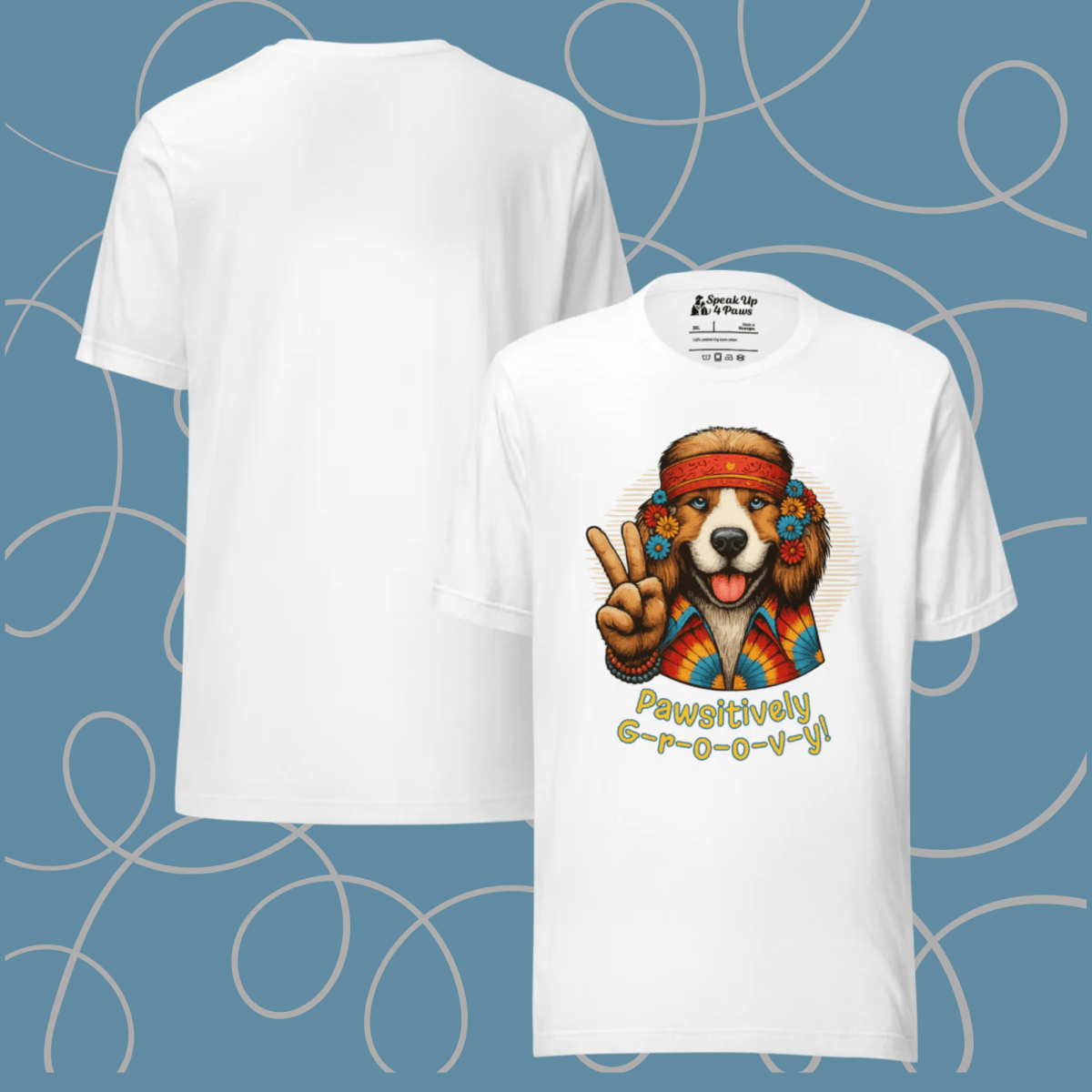 Groovy Canine - Everyday Plus Tee - "Pawsitively Groovy" | COLORS: Athletic Grey, Red, White - Unisex Staple Tee - Speak Up 4 Paws