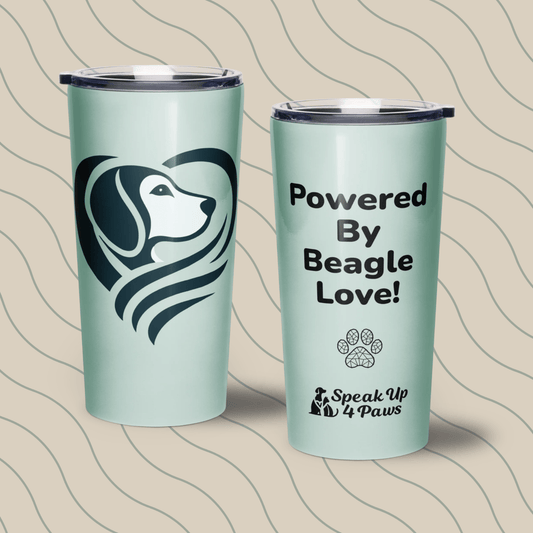 Heartfelt Beagle - "Powered by Beagle Love!" - Signature Tumbler (Color: Opal) - Tapered Tumbler - Speak Up 4 Paws