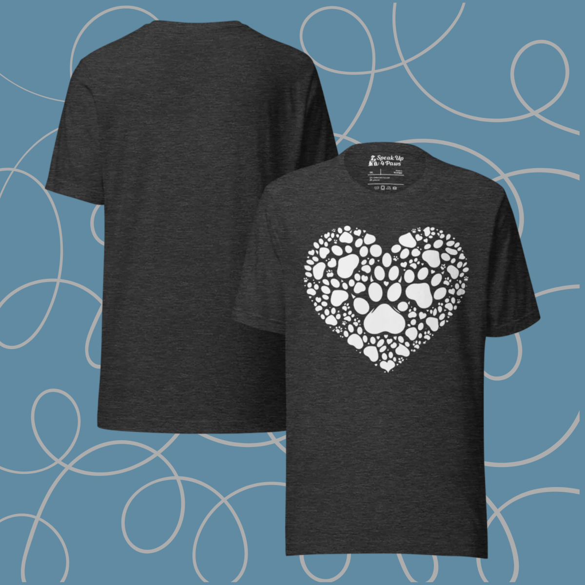 Heartfelt Paws - Everyday Plus Tee | COLORS: Black, Navy, Red, Dark Grey Heather - Unisex Staple Tee - Speak Up 4 Paws