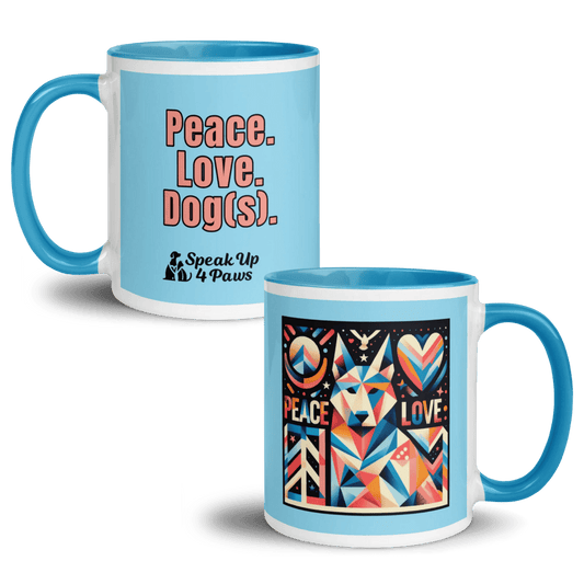Kaleidoscope Harmony - "Peace. Love. Dog(s)." - Vivid Mug (Color: Columbia Blue | Blue) - Coffee Mug - Inside Color - Speak Up 4 Paws