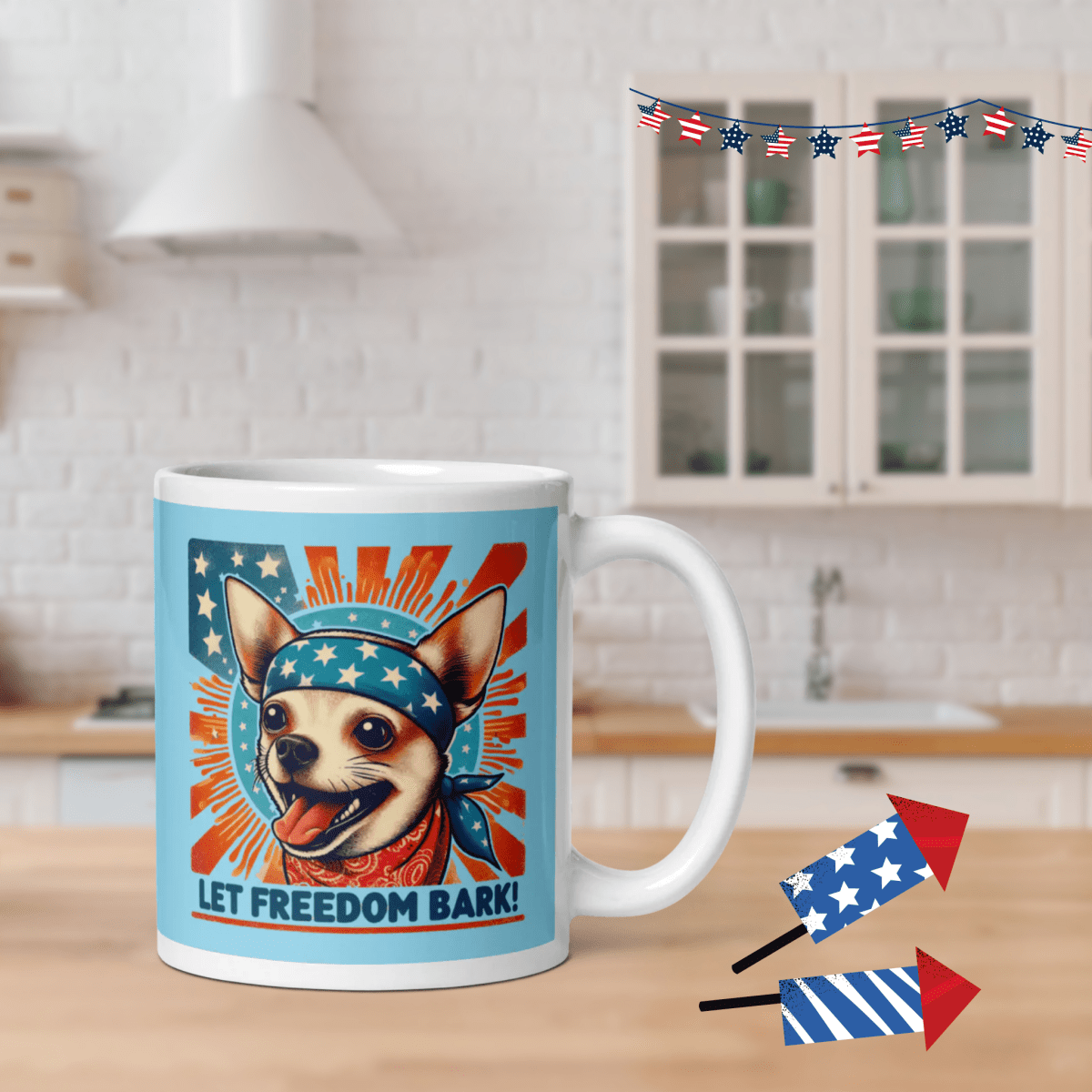 Bark of Freedom Trio - Chihuahua - "Unleash the Red, White & Woof!" - Signature Mug (Color: Columbia Blue) - Coffee Mug - Speak Up 4 Paws