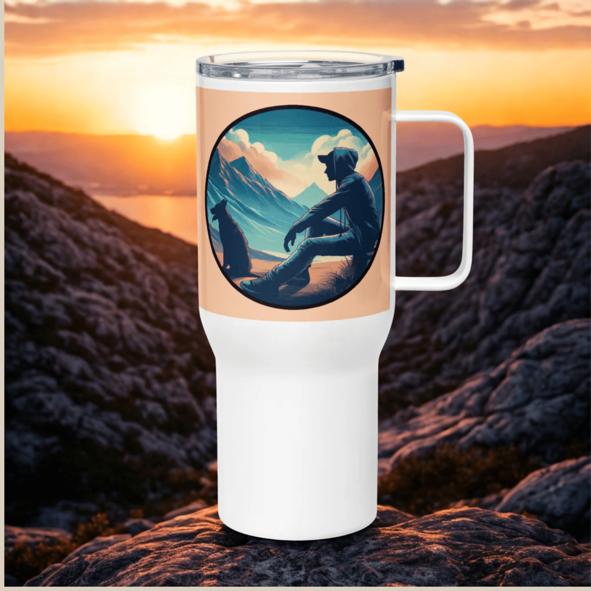 Dawn's Embrace - "Woke up. Leashed up. Hit the trail." - TrailMate Tumbler (Color: Peach) - Travel Mug - Speak Up 4 Paws