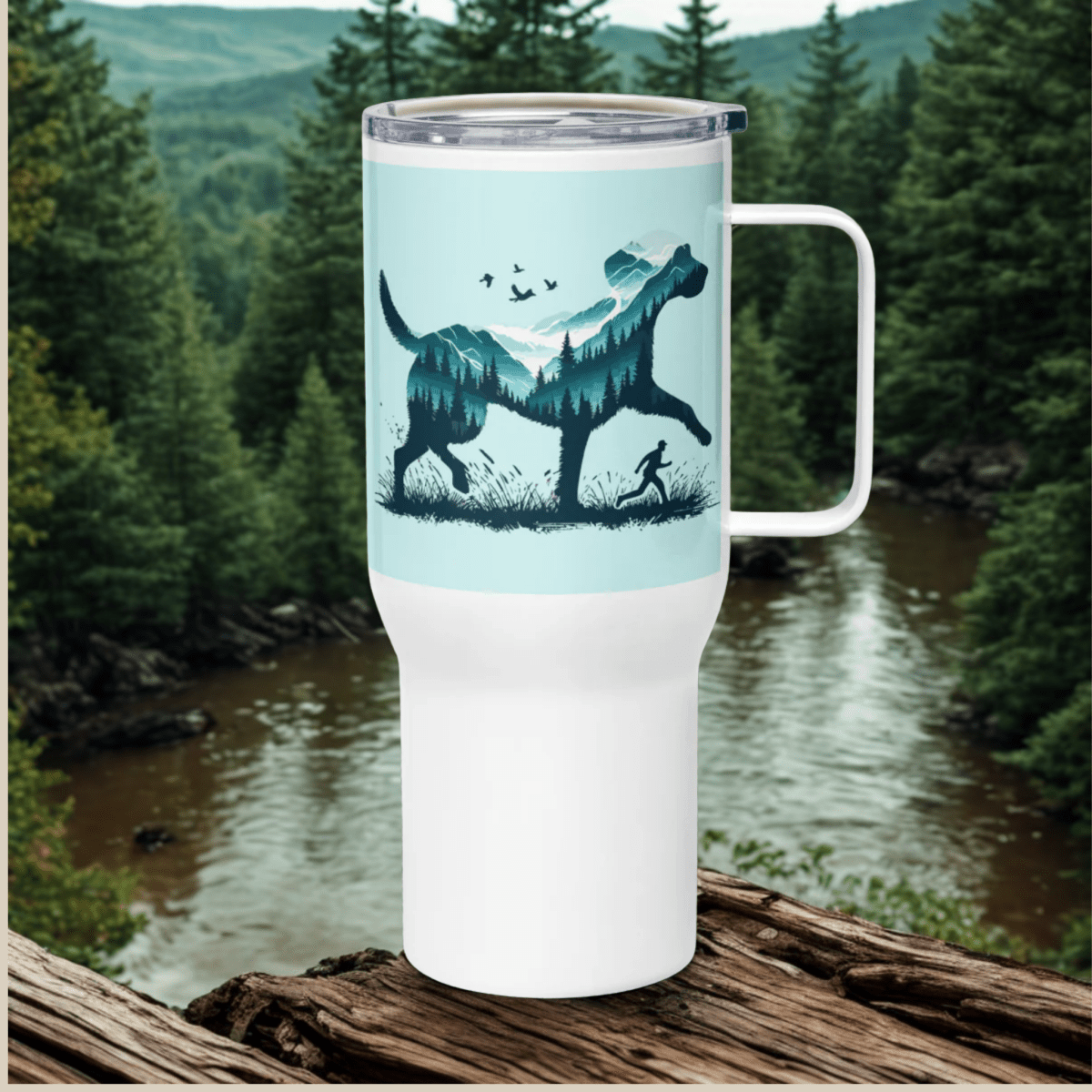 Echoes of the Mountain - "Chasing Sunsets. Side by Side." - TrailMate Tumbler (Color: Light Cyan) - Travel Mug - Speak Up 4 Paws