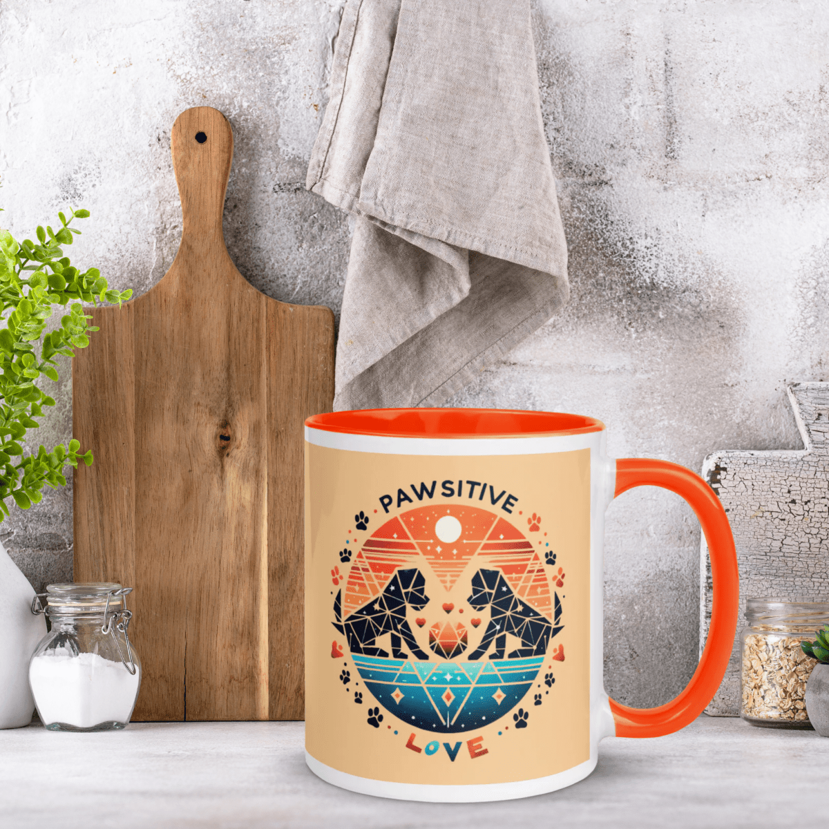Geometric Puppy Play - "Paws. Play. Repeat." - Vivid Mug (Color: Frangipani | Orange) - Coffee Mug - Inside Color - Speak Up 4 Paws