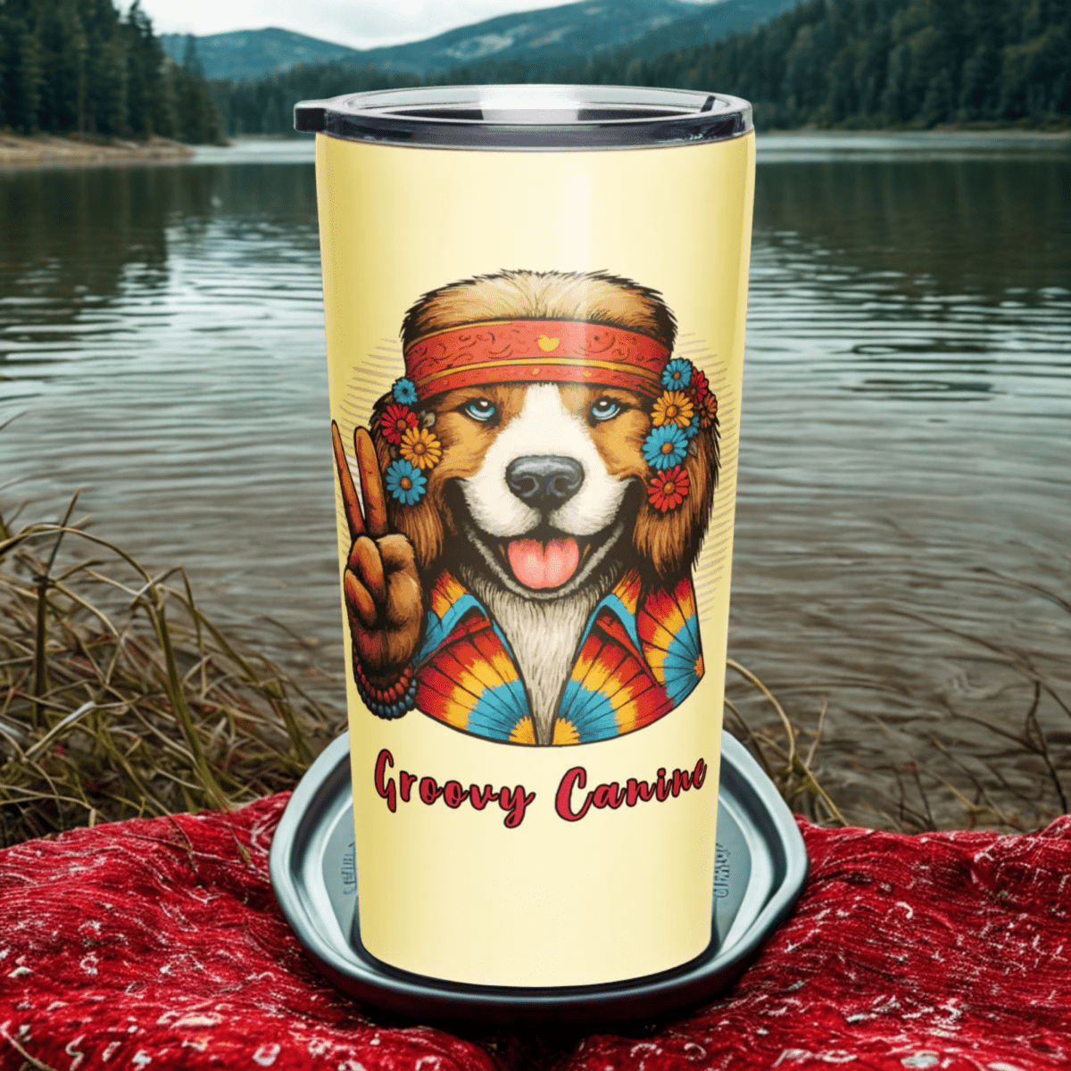 Groovy Canine - "Peace, Treats & Cool Sips!" - Signature Tumbler (Color: Banana Mania) - Tapered Tumbler - Speak Up 4 Paws