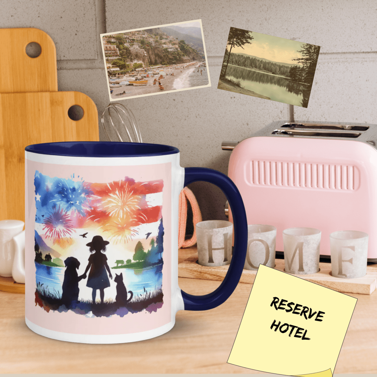 Guiding Stars ' "Paws to Wonder!" - Vivid Mug (Color: Misty Rose | Dark Blue) - Coffee Mug - Inside Color - Speak Up 4 Paws