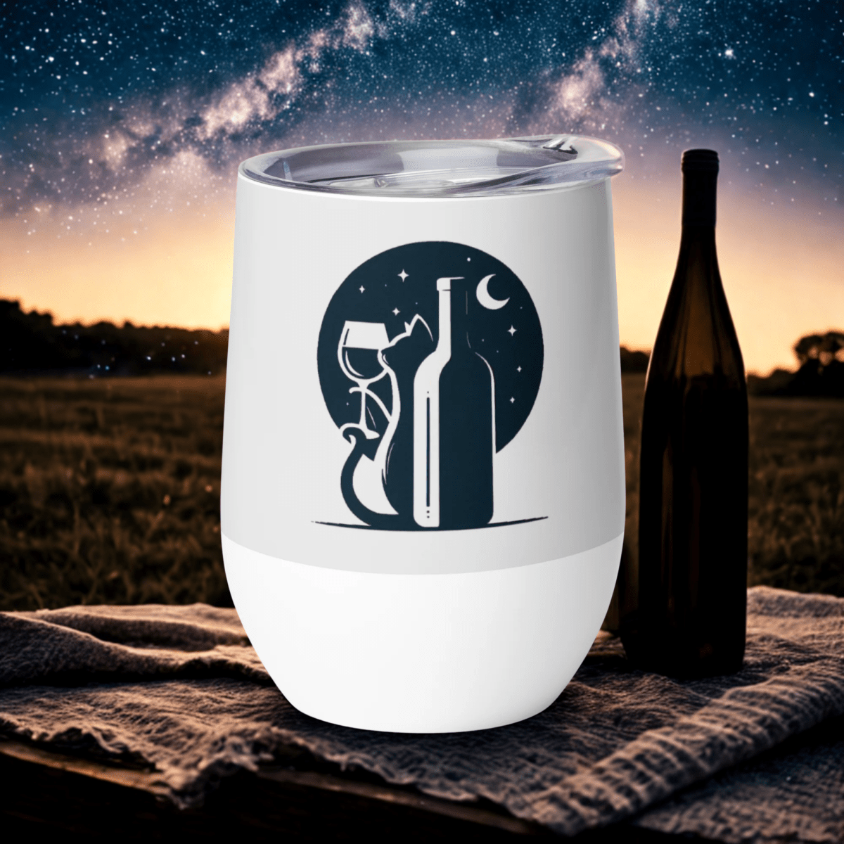 Moonlit Pour - "Wine, Whiskers & Moonlit Nights!" - Pawfect Vino Tumbler (Color: Whisper) - Wine Tumbler - Speak Up 4 Paws
