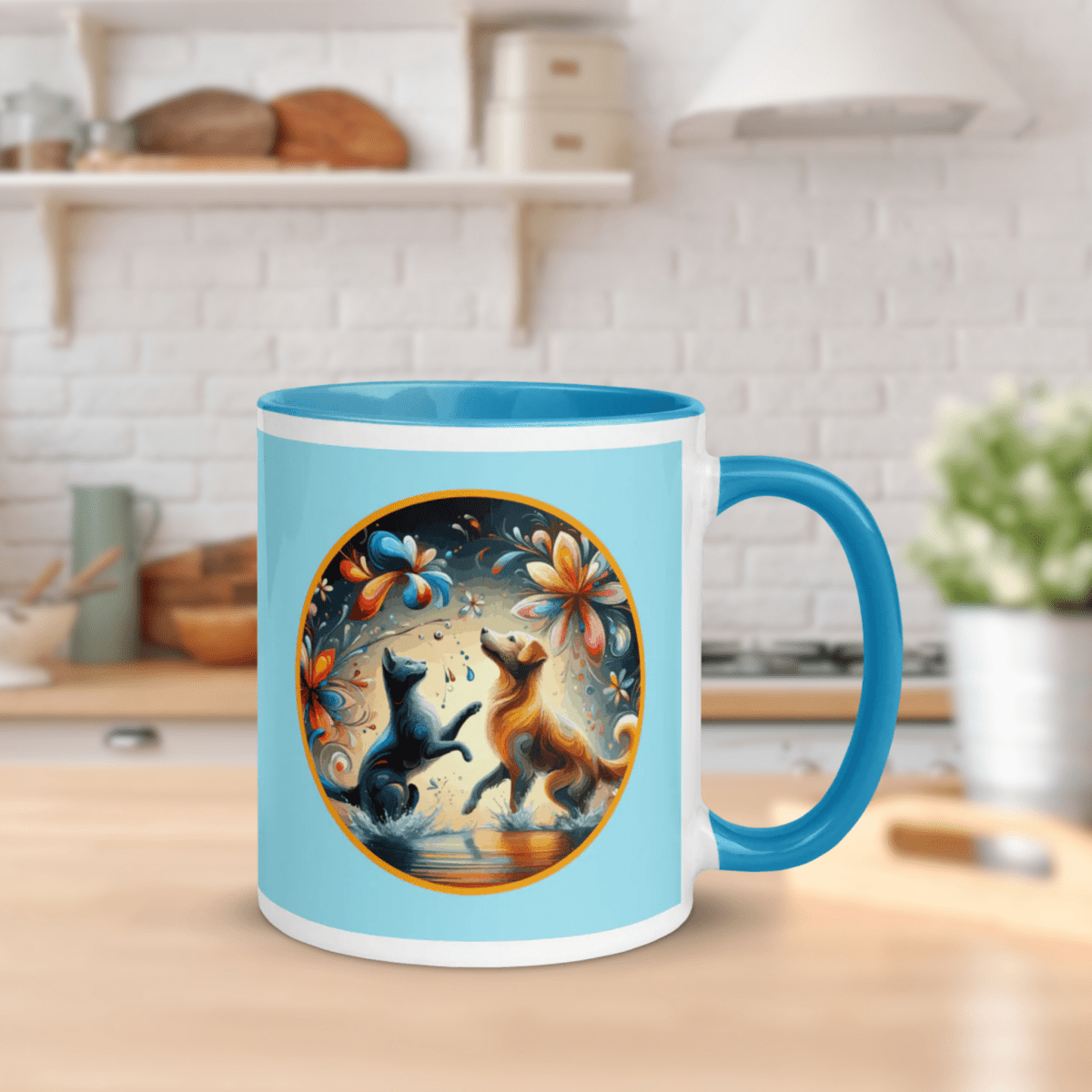 Paws in the Rain - "Dancing Through Raindrops!" - Vivid Mug (Color: Blizzard Blue | Blue) - Coffee Mug - Inside Color - Speak Up 4 Paws
