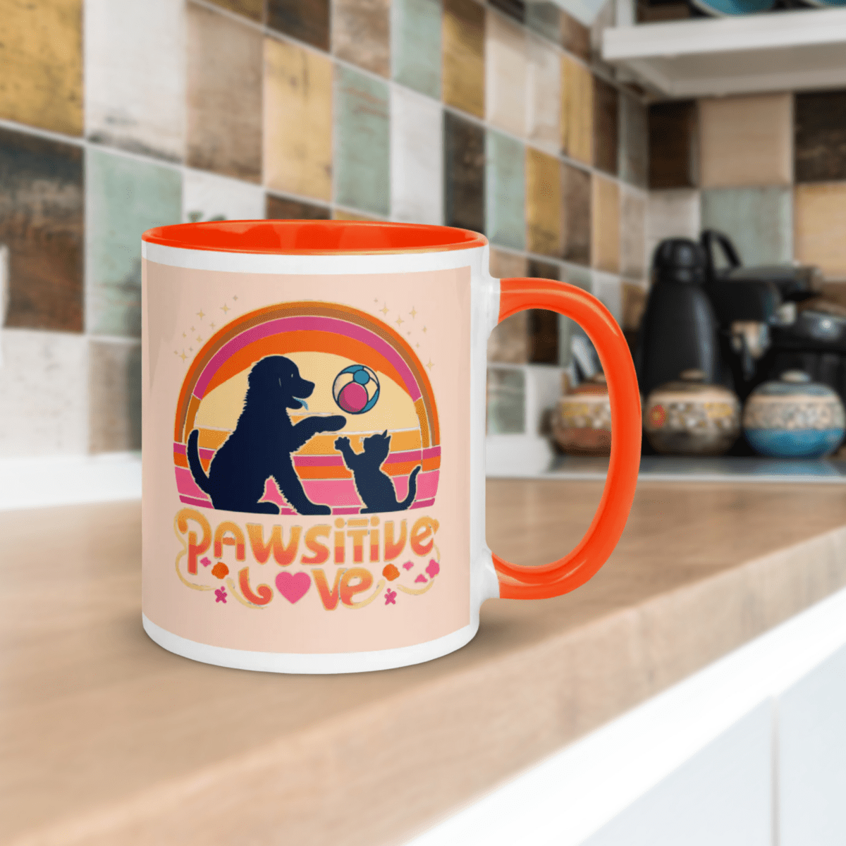 Rainbow Connection - "Life's Brighter with Paws & Rainbows!" - Vivid Mug (Color: Cinderella | Orange) - Coffee Mug - Inside Color - Speak Up 4 Paws