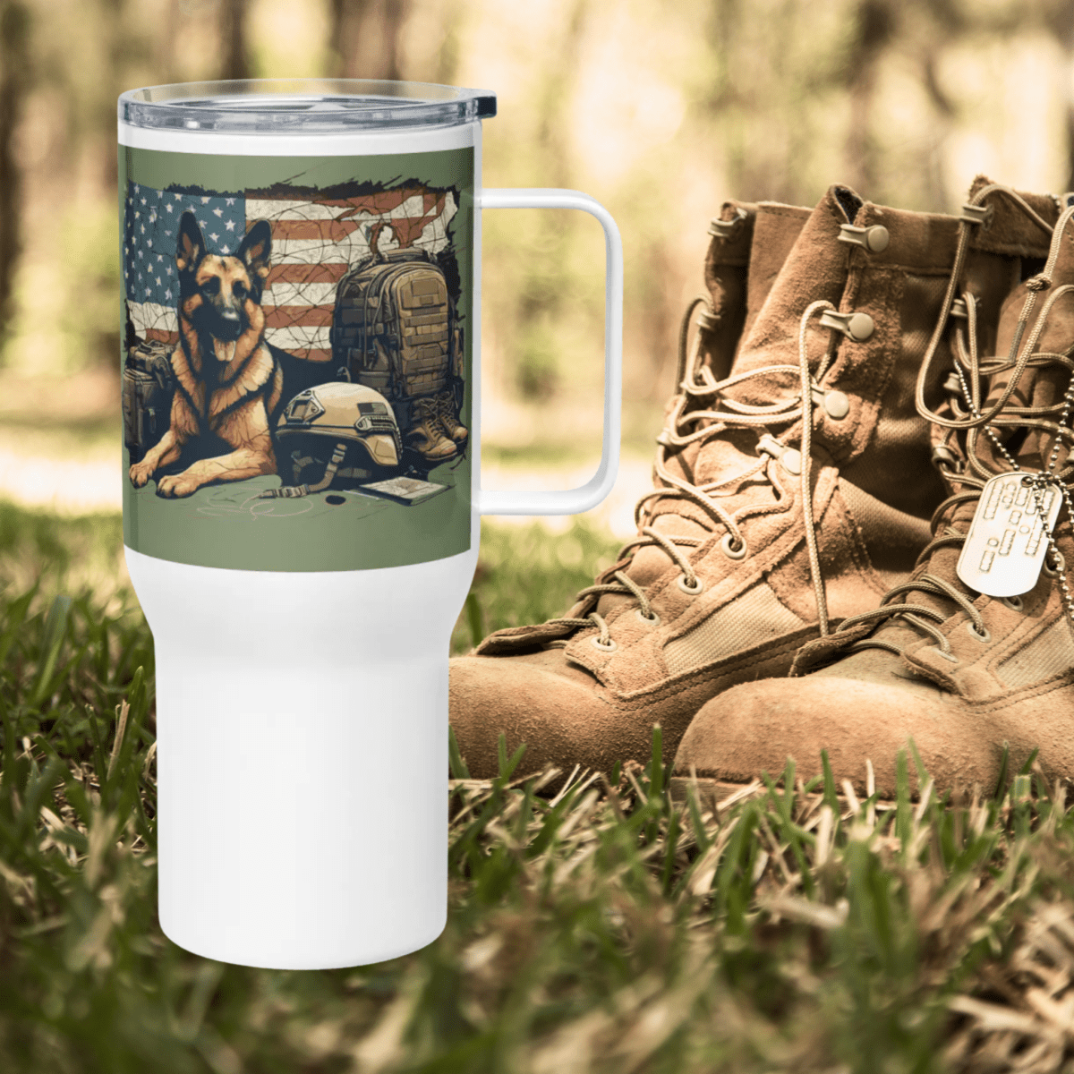 Sentinel of Valor - "Stand ready. Walk proud. Never forget." - TrailMate Tumbler (Color: Camouflage Green) - Travel Mug - Speak Up 4 Paws