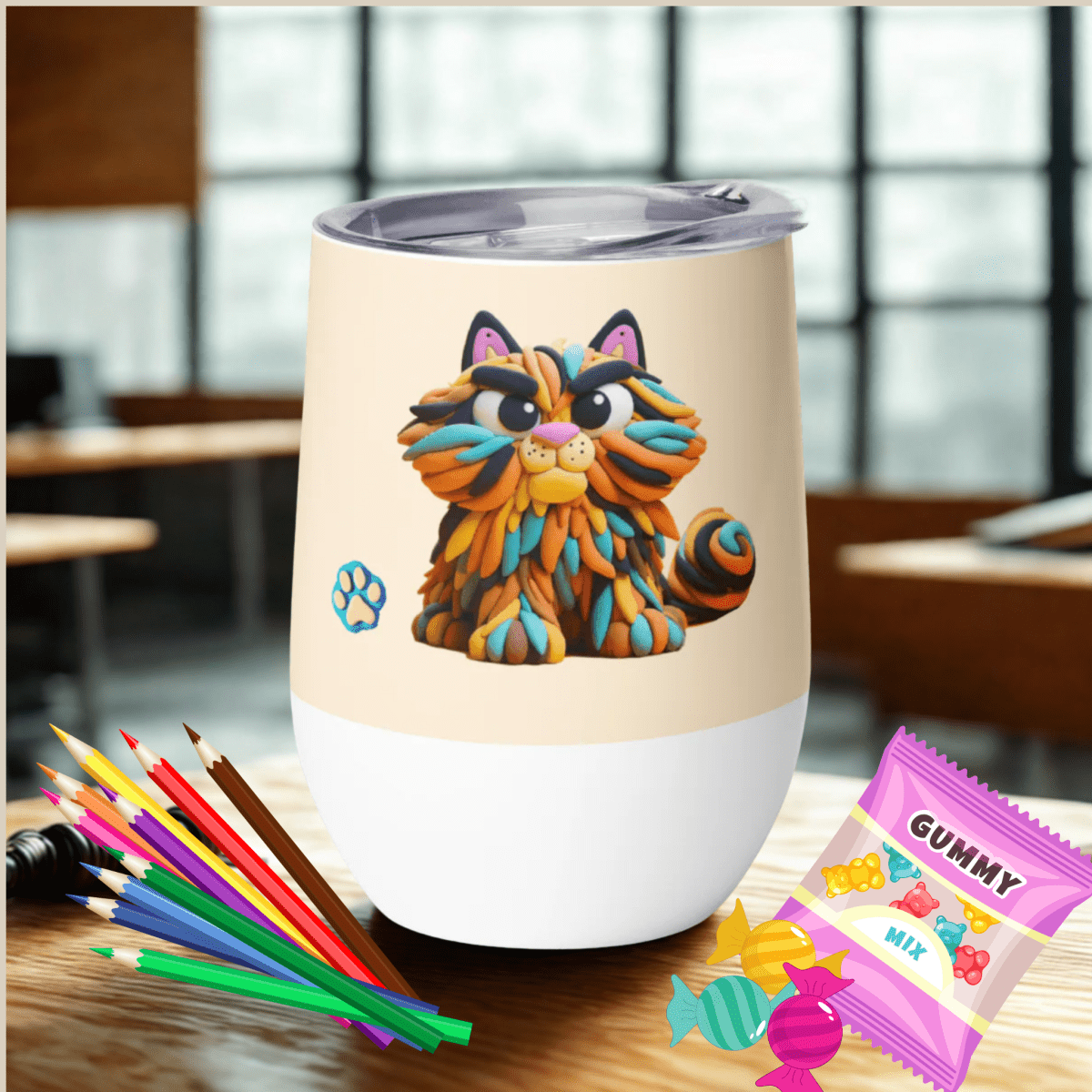 Sir Floofalot - "Less whining - More WINE - ing!" Pawfect Vino Tumbler (Color: Papaya Whip) - Wine Tumbler - Speak Up 4 Paws