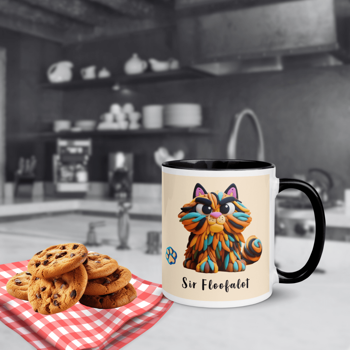 Sir Floofalot - "Sarcasm Fueled By Floofin' Hot Coffee!" - Vivid Mug (Color: Papaya Whip | Black) - Coffee Mug - Inside Color - Speak Up 4 Paws
