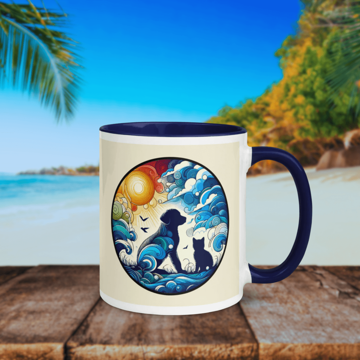 Sun - Kissed Bond - "Sun - Kissed Bond" - Vivid Mug (Color: Apricot White | Dark Blue) - Coffee Mug - Inside Color - Speak Up 4 Paws