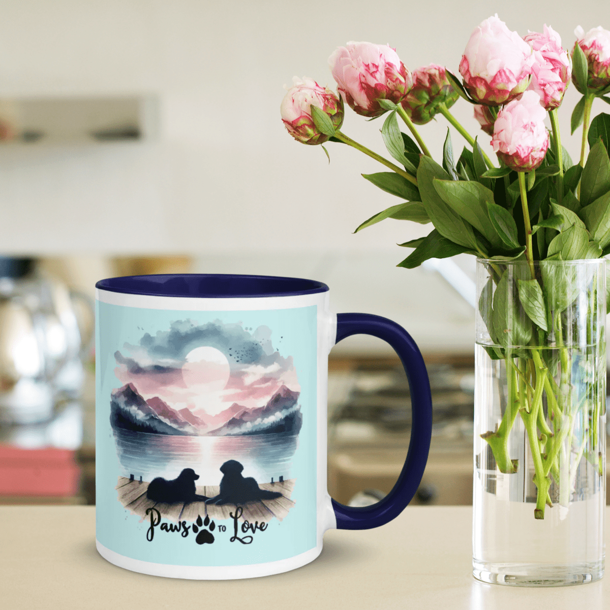 Sunset Buddies - "Stillness. Loyalty. Forever." - Vivid Mug (Color: Light Cyan | Dark Blue) - Coffee Mug - Inside Color - Speak Up 4 Paws