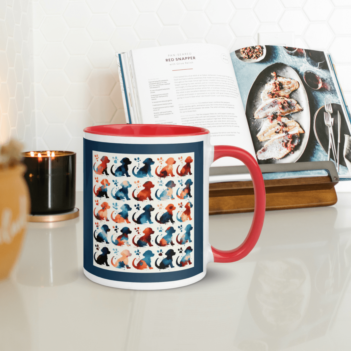 Watercolor Pups - "Puppy Love in Full Color!" - Vivid Mug (Color: Arapawa | Red) - Coffee Mug - Inside Color - Speak Up 4 Paws