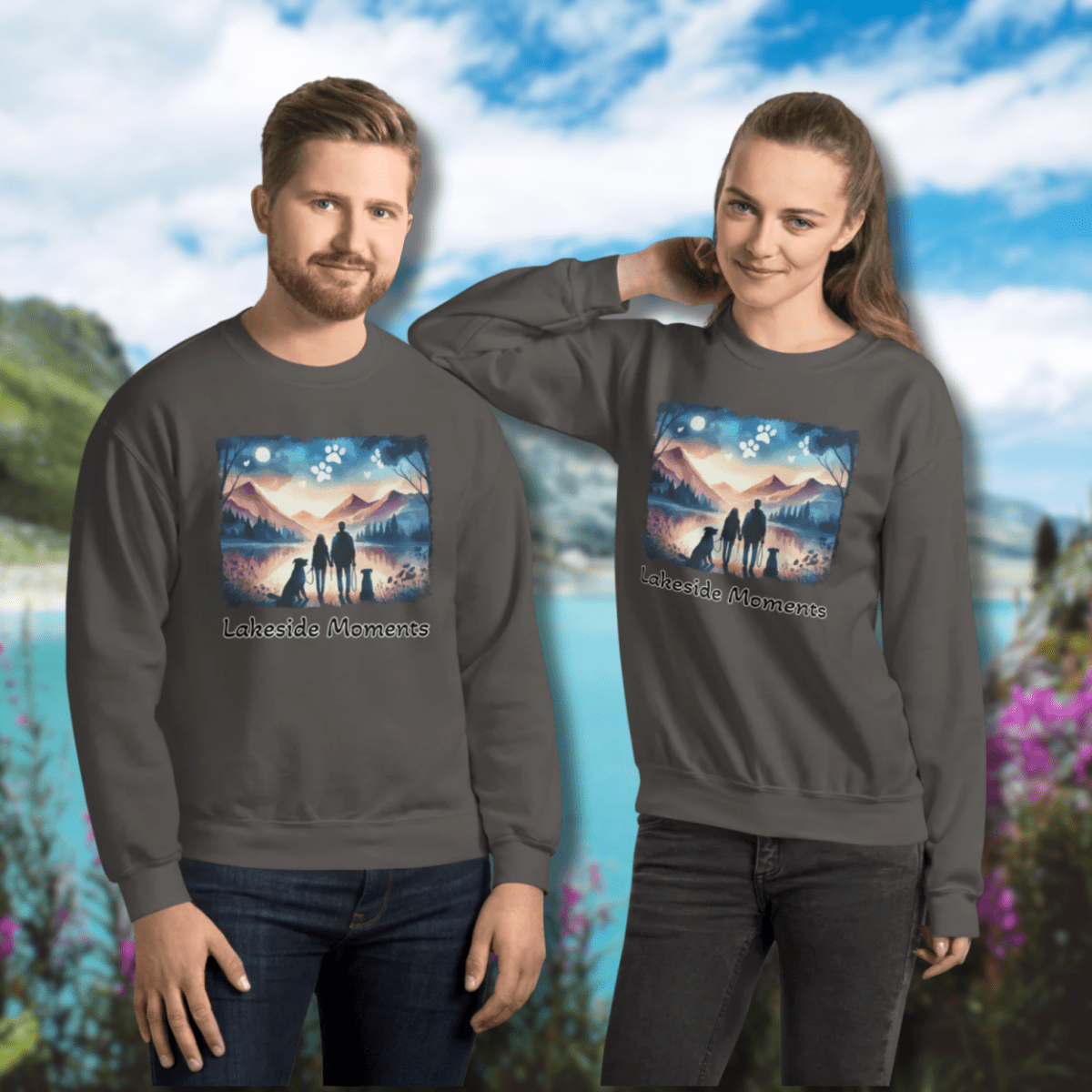 Lakeside Moments - Sweatshirt | COLORS: Charcoal, Indigo Blue, Light Blue, Light Pink - Preshrunk Sweatshirt - Speak Up 4 Paws