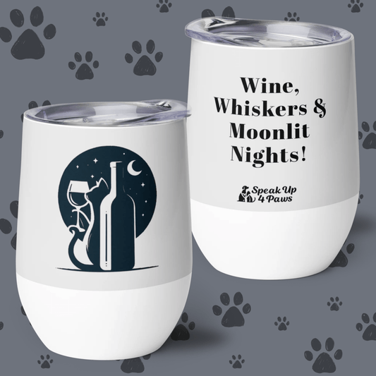 Moonlit Pour - "Wine, Whiskers & Moonlit Nights!" - Pawfect Vino Tumbler (Color: Whisper) - Wine Tumbler - Speak Up 4 Paws