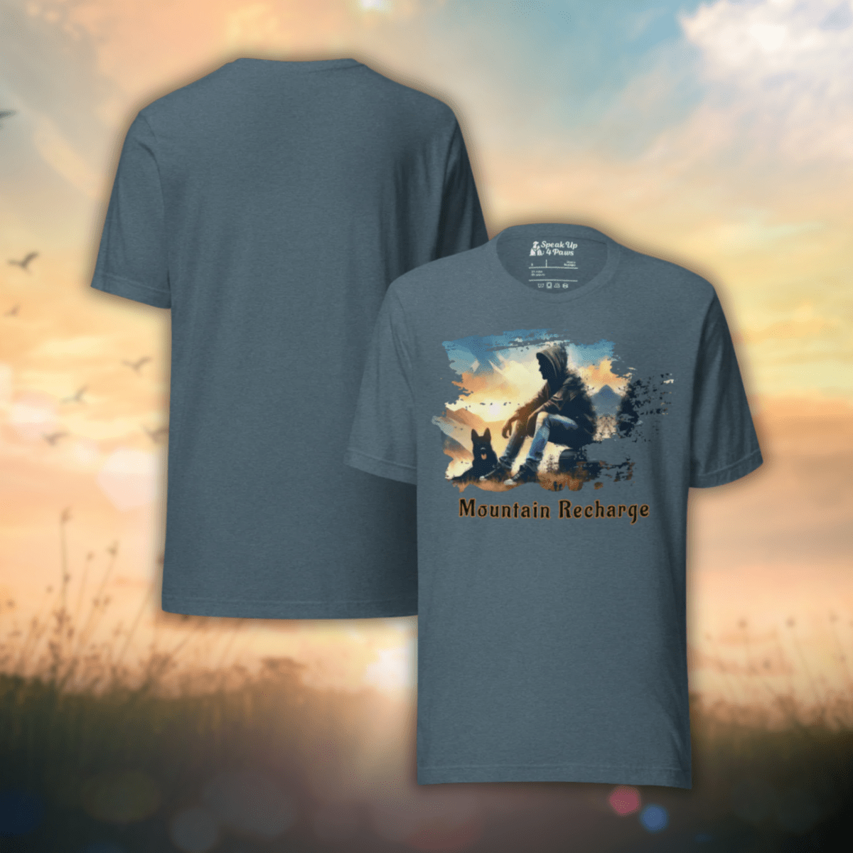 Mountain Recharge - Everyday Tee | COLORS: Toast, Heather Slate, Heather Deep Teal, Tan - Unisex Staple Tee - Speak Up 4 Paws