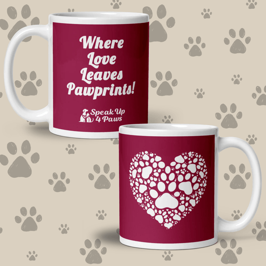 Heartfelt Paws "Where Love Leaves Pawprints!" - Signature Mug (Color: Burgundy) - Coffee Mug - Speak Up 4 Paws