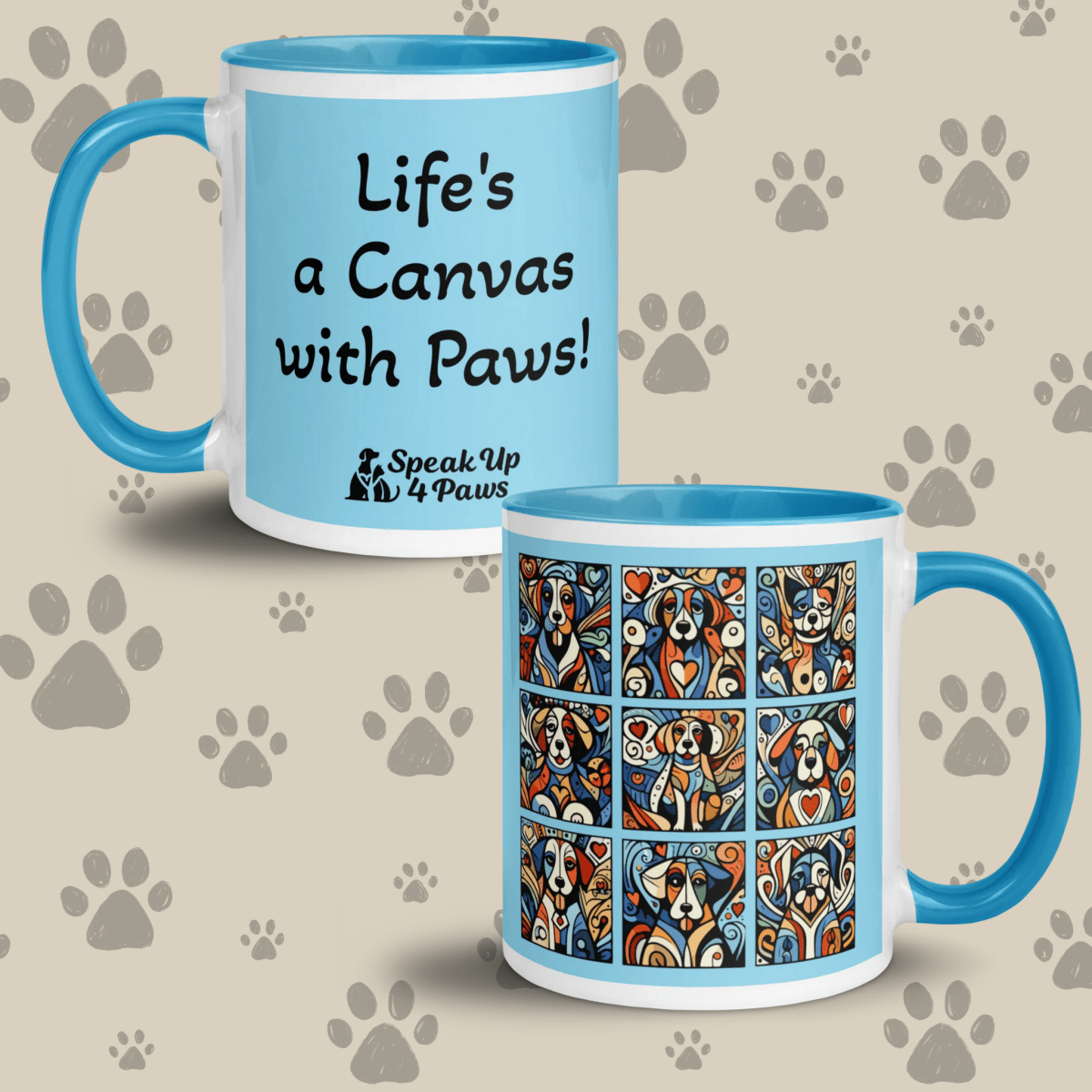 Artful Canines - "Life's a Canvas with Paws!" - Vivid Mug (Color: Columbia Blue | Blue) - Coffee Mug - Inside Color - Speak Up 4 Paws