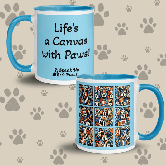 Artful Canines - "Life's a Canvas with Paws!" - Vivid Mug (Color: Columbia Blue | Blue) - Coffee Mug - Inside Color - Speak Up 4 Paws