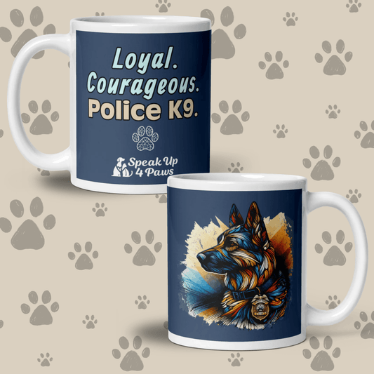 Chromatic Guardian - "Loyal. Courageous. Police K9" - Signature Mug (Color: Cello) - Coffee Mug - Speak Up 4 Paws