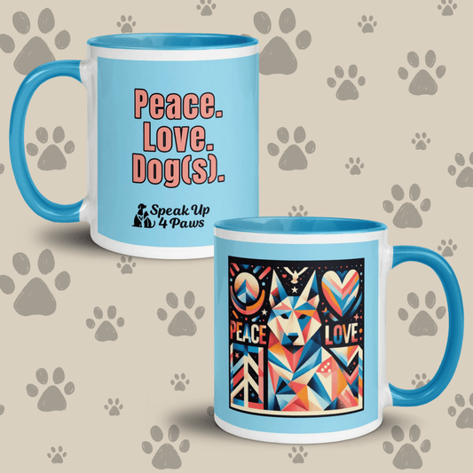 Kaleidoscope Harmony - "Peace. Love. Dog(s)." - Vivid Mug (Color: Columbia Blue | Blue) - Coffee Mug - Inside Color - Speak Up 4 Paws