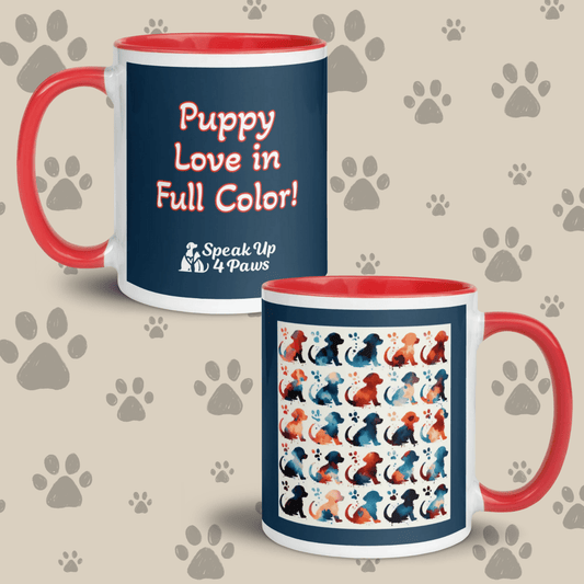 Watercolor Pups - "Puppy Love in Full Color!" - Vivid Mug (Color: Arapawa | Red) - Coffee Mug - Inside Color - Speak Up 4 Paws