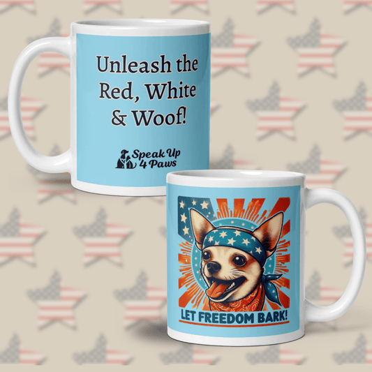 Bark of Freedom Trio - Chihuahua - "Unleash the Red, White & Woof!" - Signature Mug (Color: Columbia Blue) - Coffee Mug - Speak Up 4 Paws