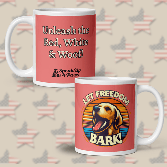 Bark of Freedom Trio - Lab - "Unleash the Red, White & Woof!" - Signature Mug (Color: Salmon) - Coffee Mug - Speak Up 4 Paws