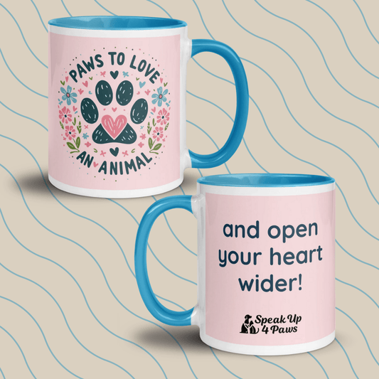 Circle of Pawsitivity - "and open your heart wider!" - Vivid Mug (Color: Pale Pink | Blue) - Coffee Mug - Inside Color - Speak Up 4 Paws