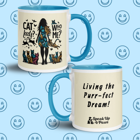 Feline Reverie - "Living the Purr-fect Dream!" - Vivid Mug (Color: Apricot White | Blue)