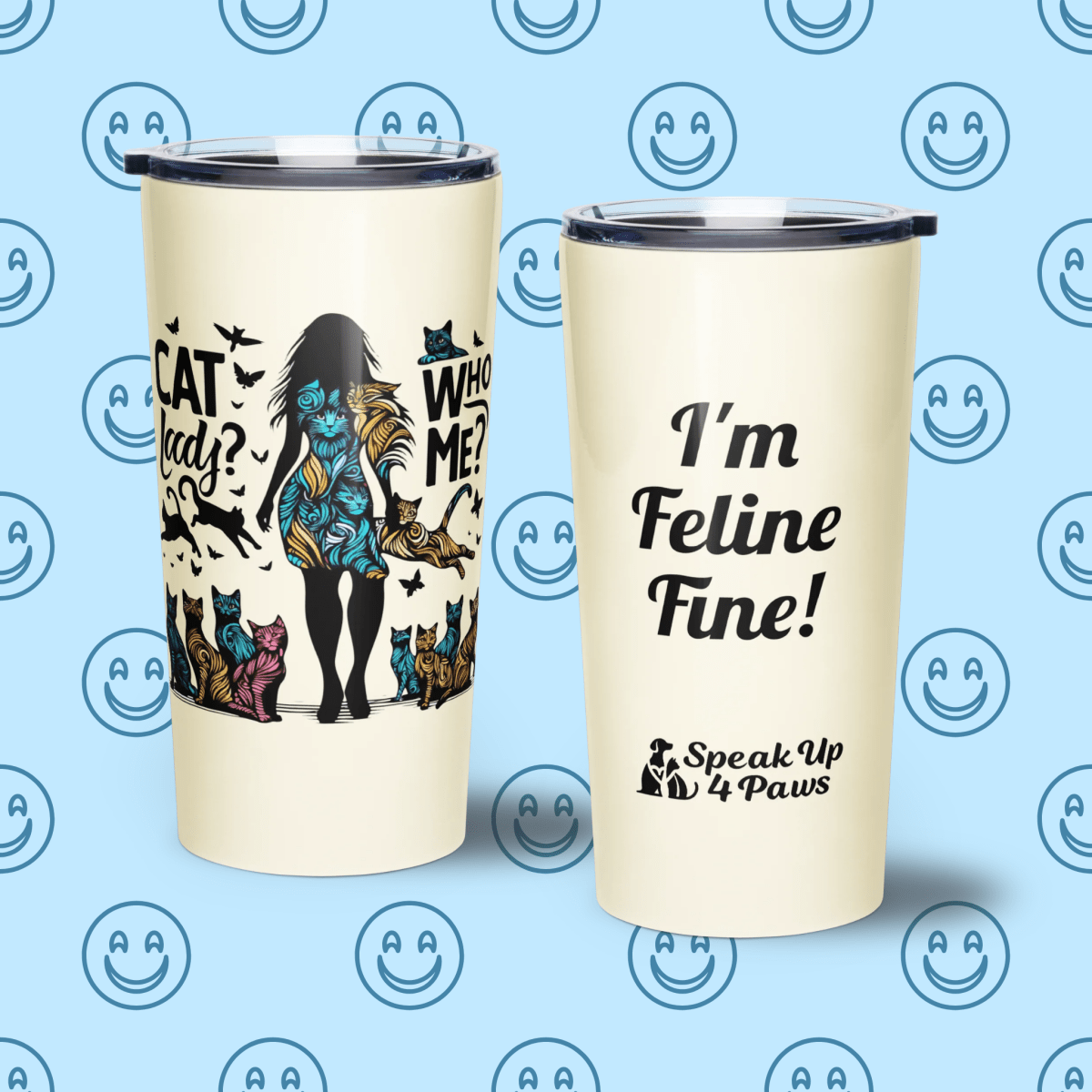 Feline Reverie - "I'm Feline Fine!" - Signature Tumbler (Color: Apricot White) - Tapered Tumbler - Speak Up 4 Paws