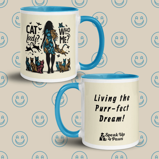 Feline Reverie - "Living the Purr - fect Dream!" - Vivid Mug (Color: Apricot White | Blue) - Coffee Mug - Inside Color - Speak Up 4 Paws