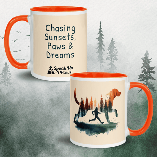 Forest Spirit - "Chasing Sunsets, Paws & Dreams" - Vivid Mug (Color: Papaya Whip | Orange) - Coffee Mug - Inside Color - Speak Up 4 Paws